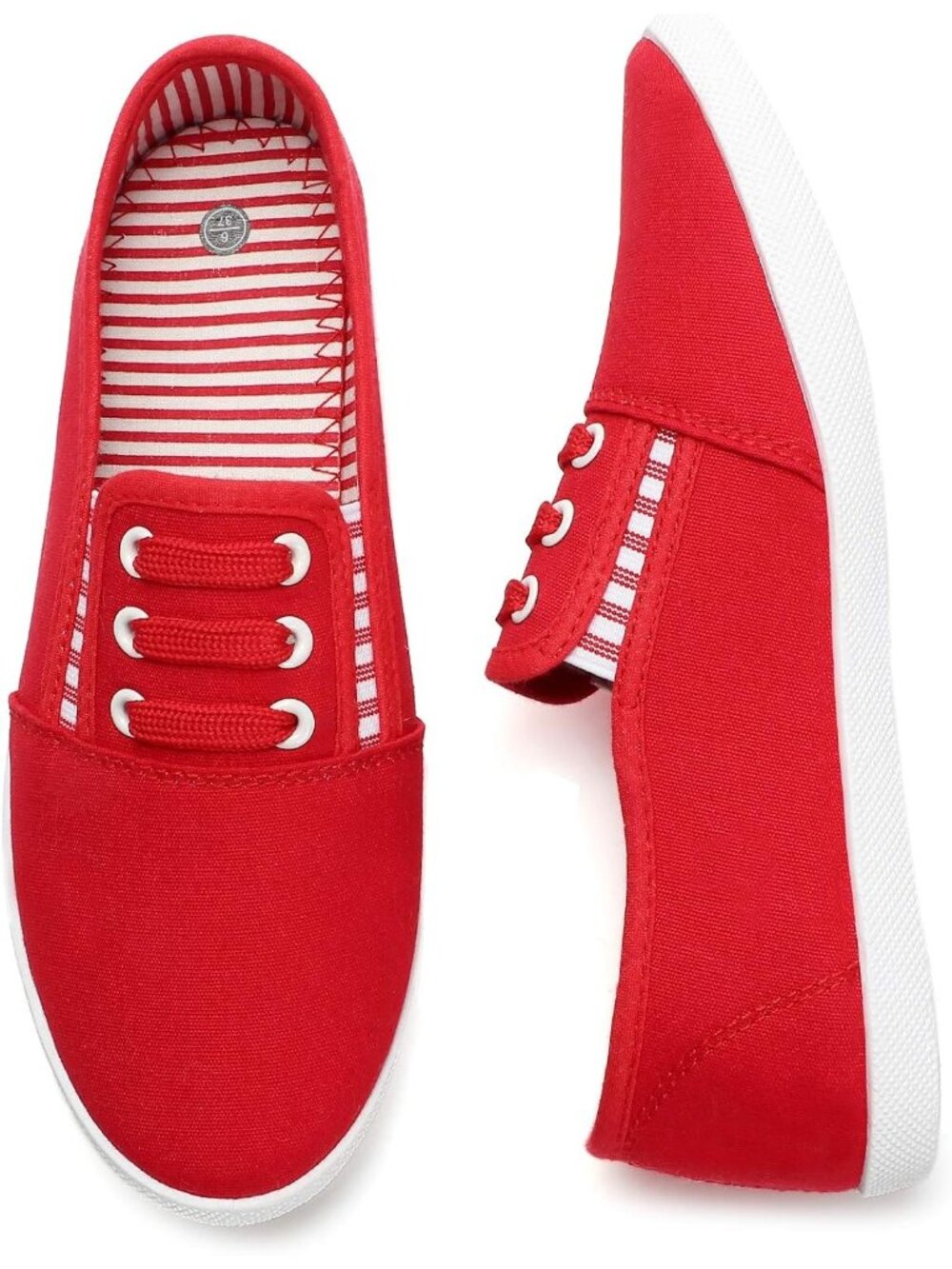 Womens Red Canvas Slip On Shoes Sneakers Fashion Comfortable Elastic Sneakers